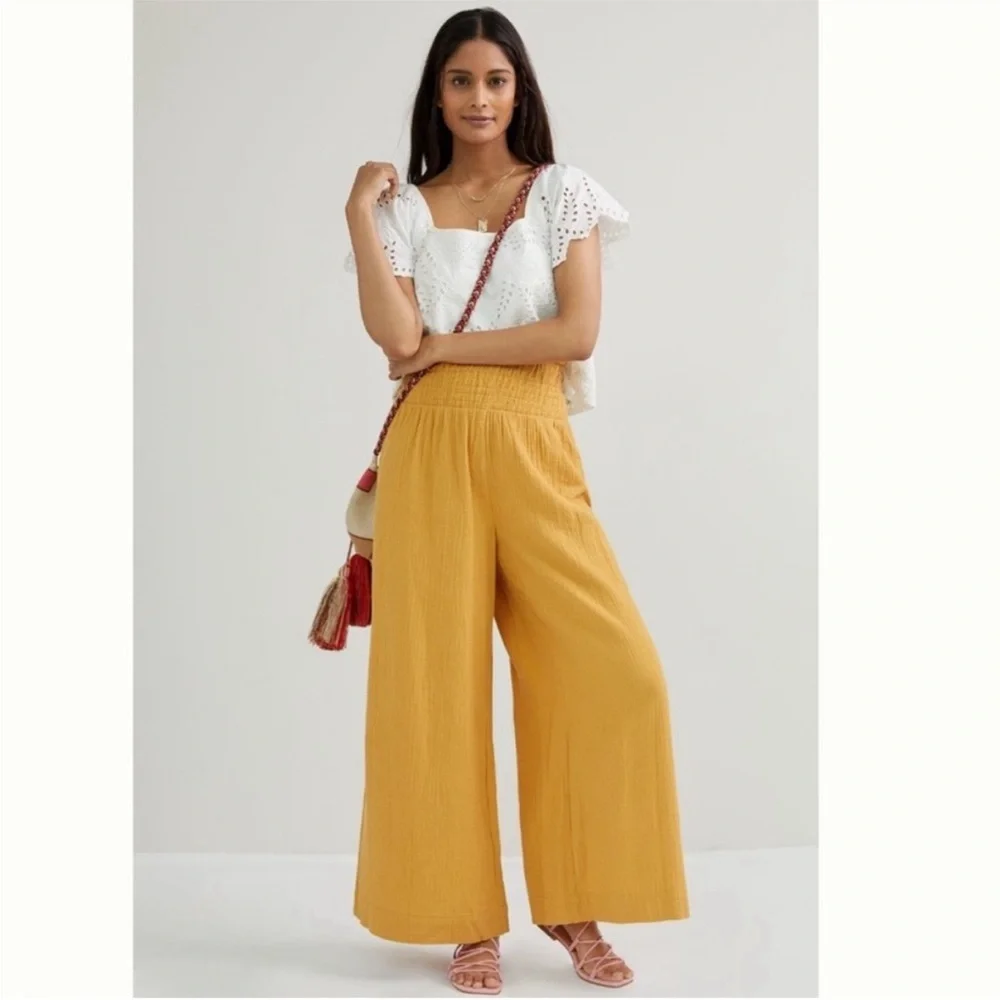 Anthropologie Maeve Smocked Wide Leg Palazzo Pants - Picture 2 of 3